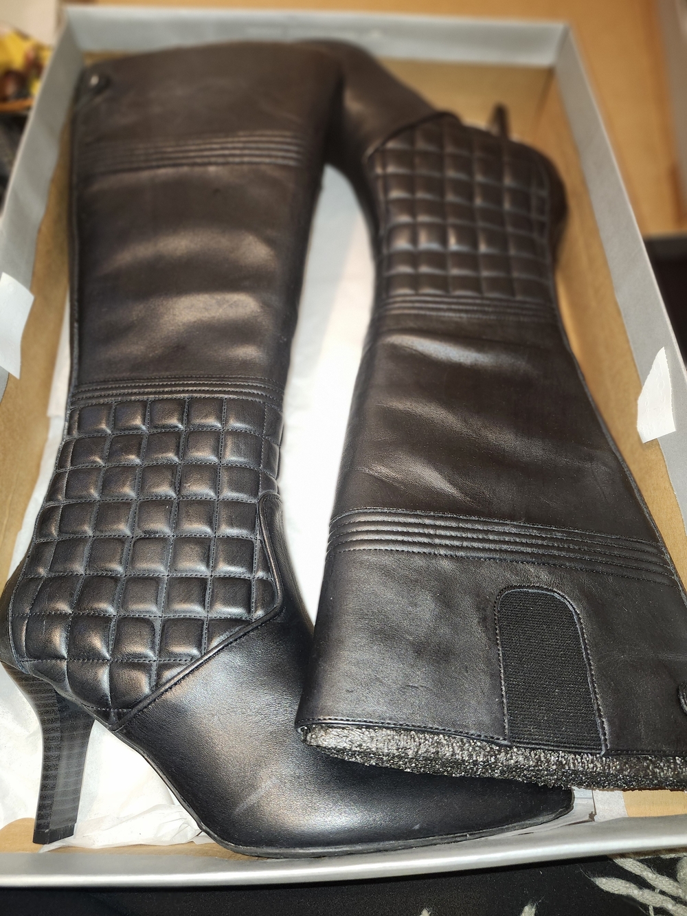 Women's Black Quilted Leather Knee Boots By ROCKPORT